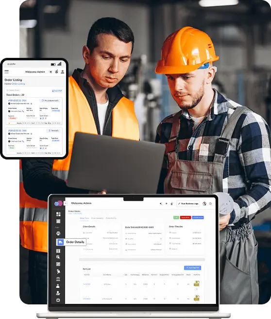 Image showing discussion between two person regarding part tracking