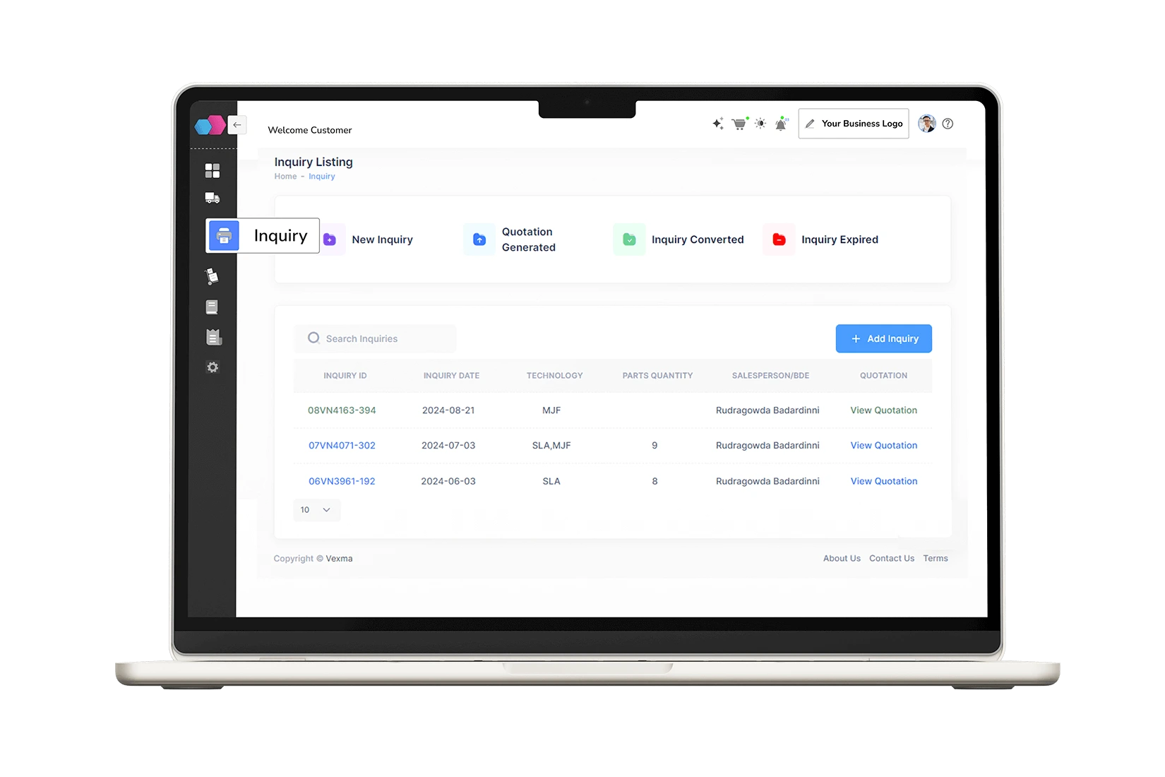 Raise Inquiries & Support Requests Dashboard